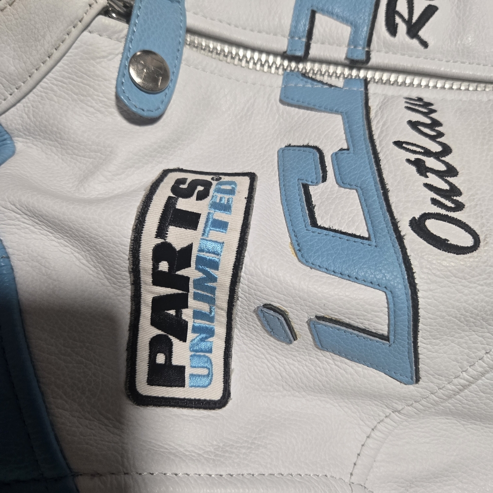 White and Blue Racing Leather Jacket - Picture 3 of 10